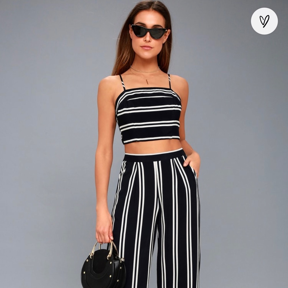 Coastal Living Navy Blue and White Striped Two-Piece Jumpsuit